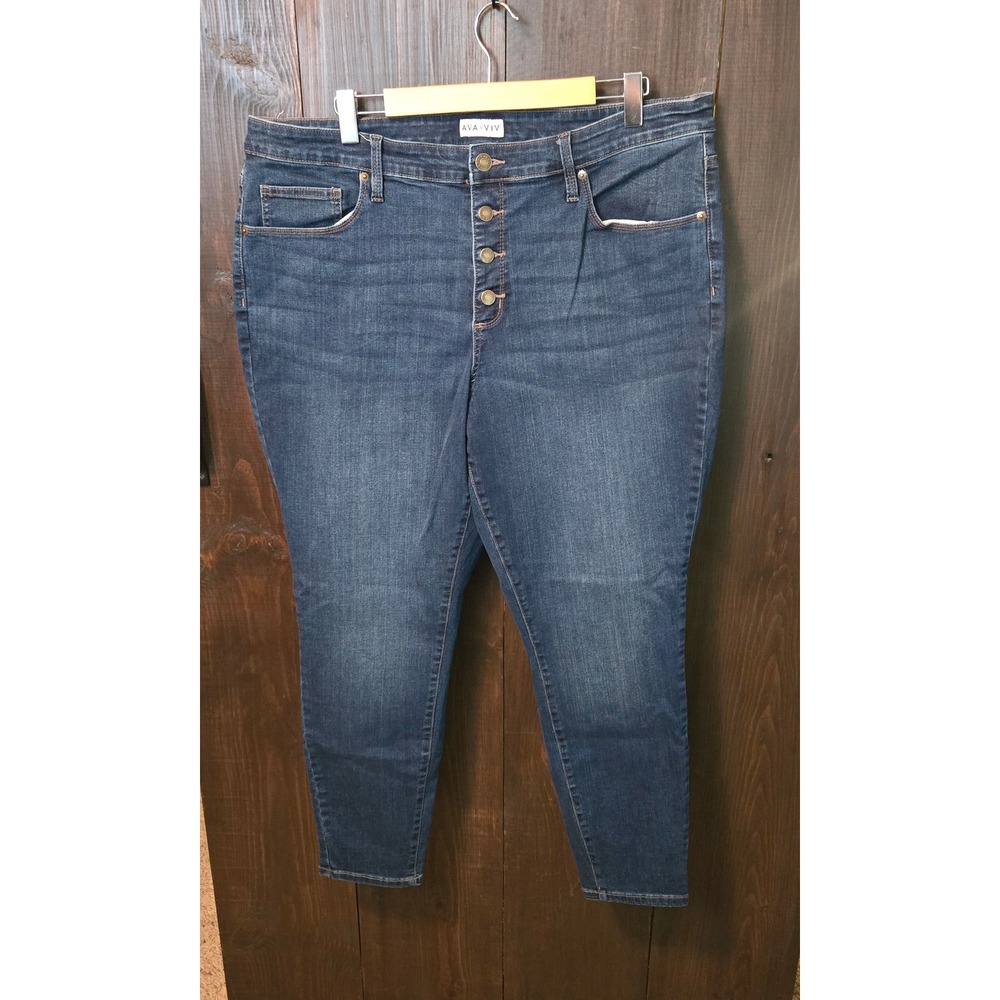 AVA & VIV Womens Jeans 20W Dark Wash Button Fly‎ Stretch Denim